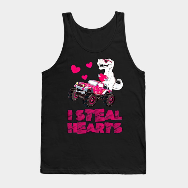 Kids I Steal Hearts Dinosaur Valentines Day For Baby Boys Toddler Tank Top by ReneeShitd